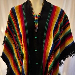 Vintage Mexican poncho! Vibrant wool. Amazing  color. Necklace sold separately.